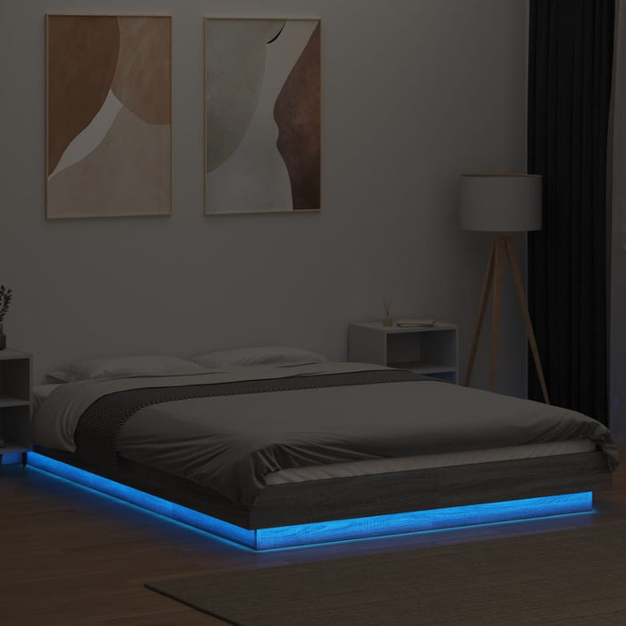 Cadru de pat cu lumini LED gri sonoma 140x190 cm lemn prelucrat WALTI