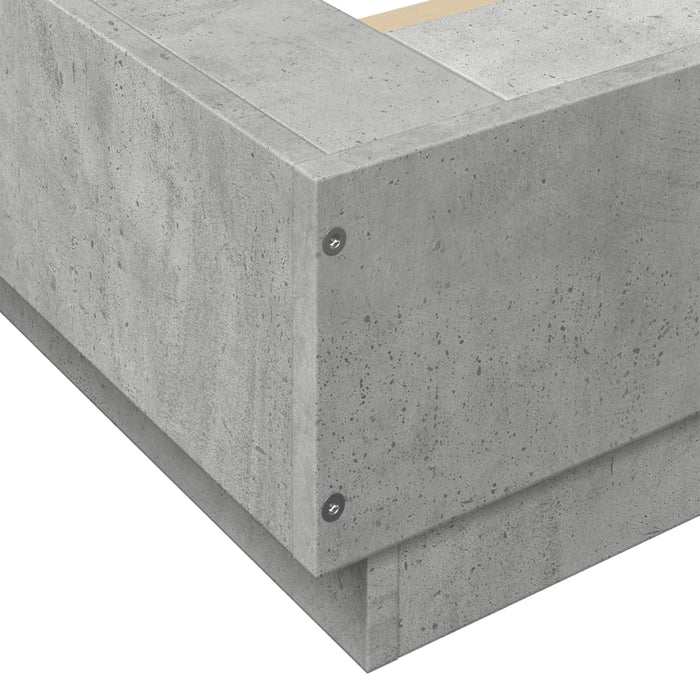 Cadru de pat cu LED, gri beton, 135x190 cm, lemn prelucrat WALTI