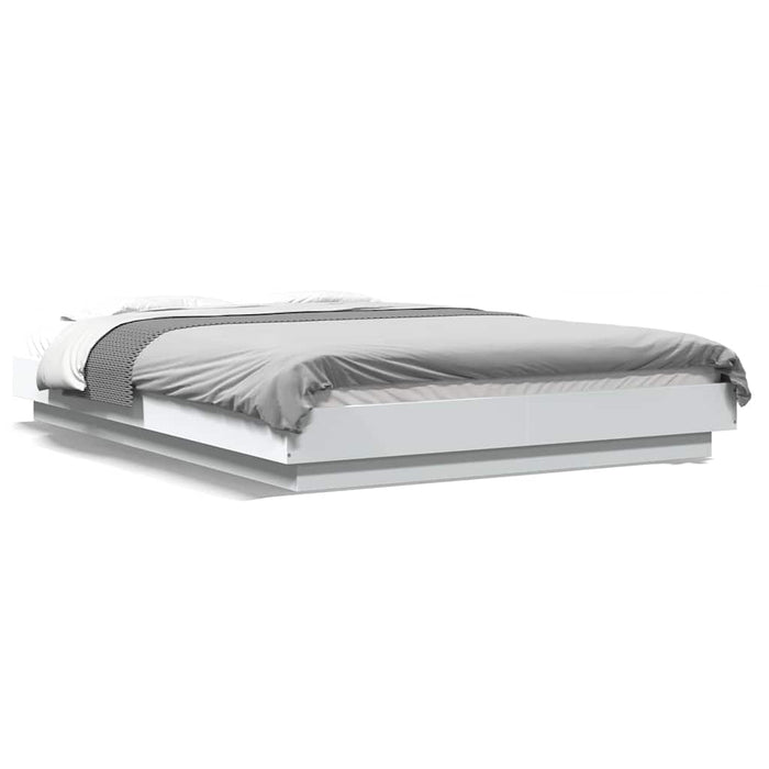 Cadru de pat cu lumini LED, alb, 120x190 cm, lemn prelucrat WALTI