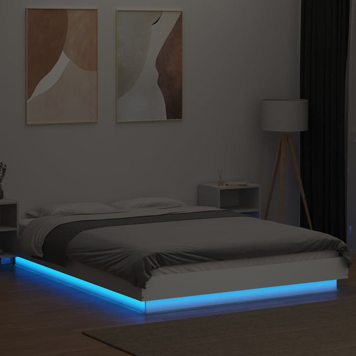 Cadru de pat cu lumini LED, alb, 120x190 cm, lemn prelucrat WALTI