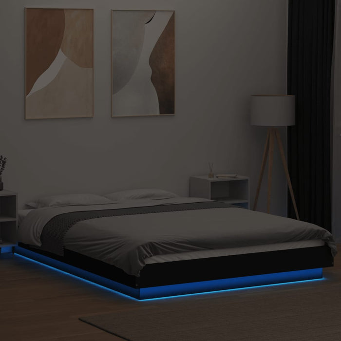 Cadru de pat cu lumini LED, negru, 120x190 cm, lemn prelucrat - WALTI WALTI