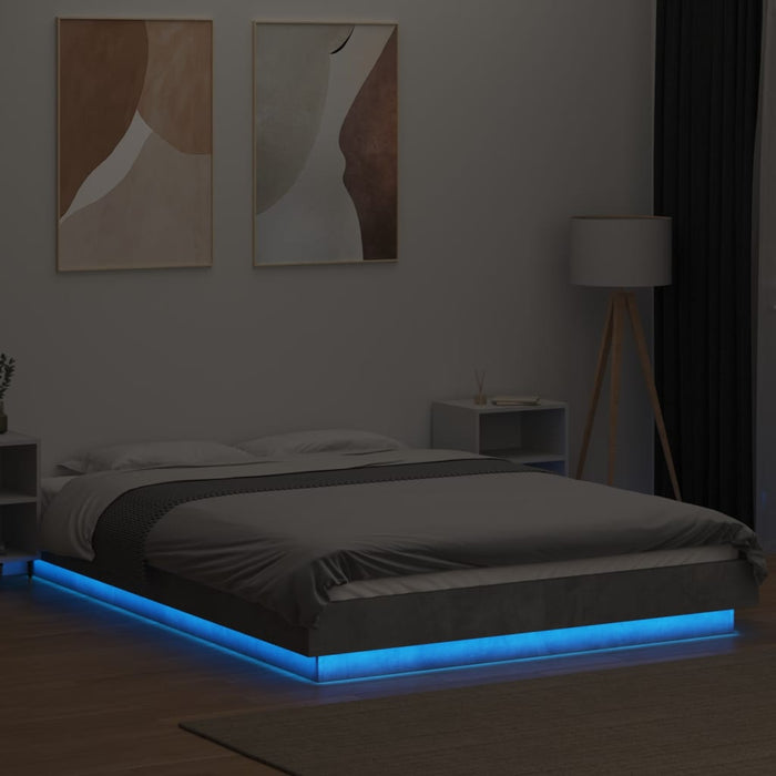 Cadru de pat cu lumini LED gri beton 120x190 cm, lemn prelucrat WALTI