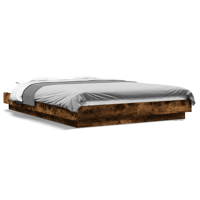Cadru pat cu lumini LED stejar fumuriu 120x190cm lemn prelucrat - WALTI WALTI
