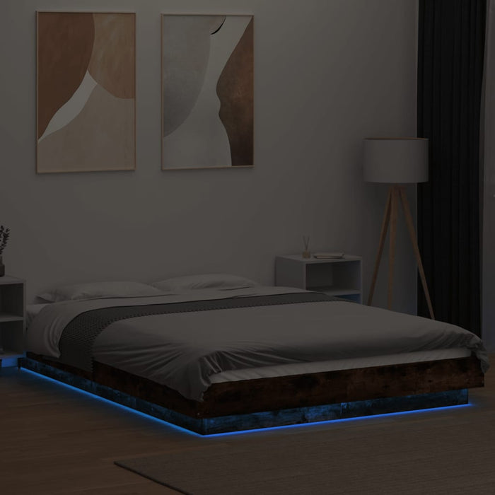 Cadru pat cu lumini LED stejar fumuriu 120x190cm lemn prelucrat - WALTI WALTI
