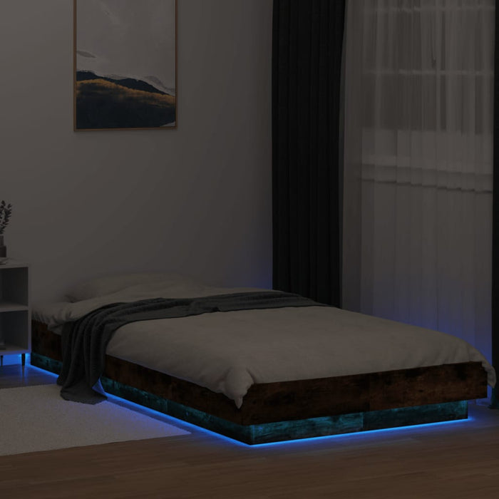 Cadru de pat cu LED stejar fumuriu 75x190 cm lemn prelucrat - WALTI WALTI