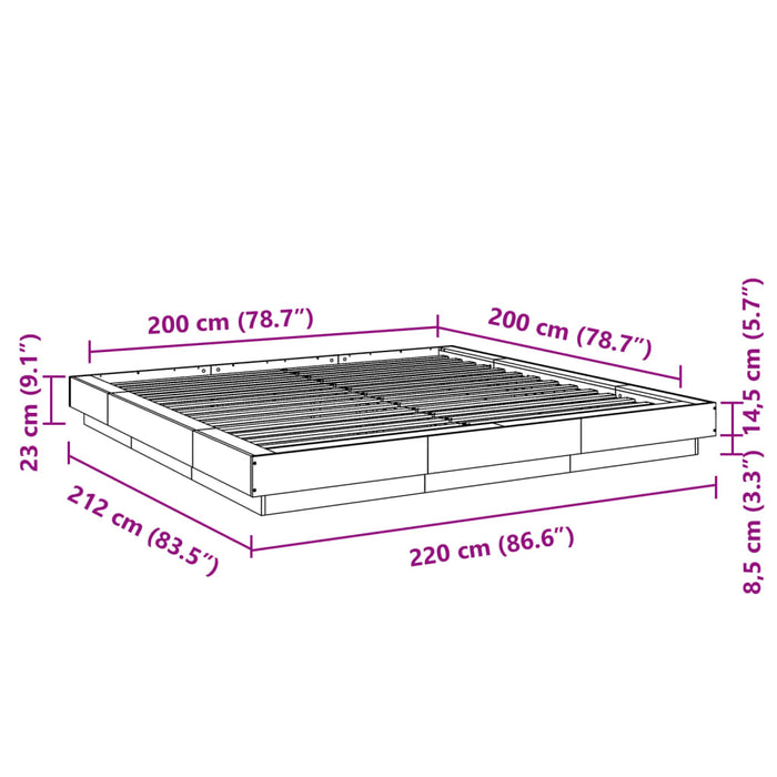Cadru de pat, stejar sonoma, 200x200 cm, lemn prelucrat WALTI