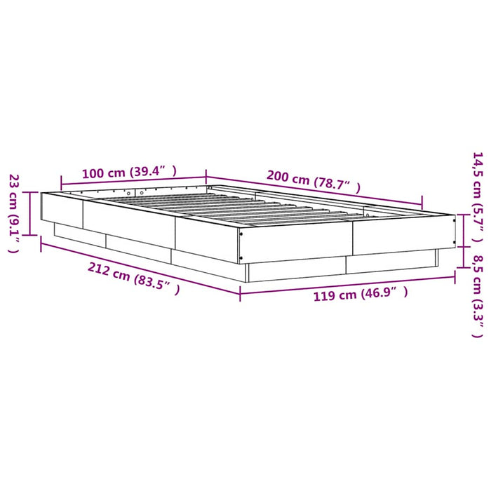 Cadru de pat, gri beton, 100x200 cm, lemn prelucrat WALTI
