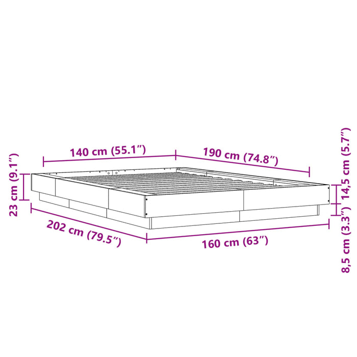 Cadru de pat, stejar afumat, 140x190 cm, lemn prelucrat WALTI