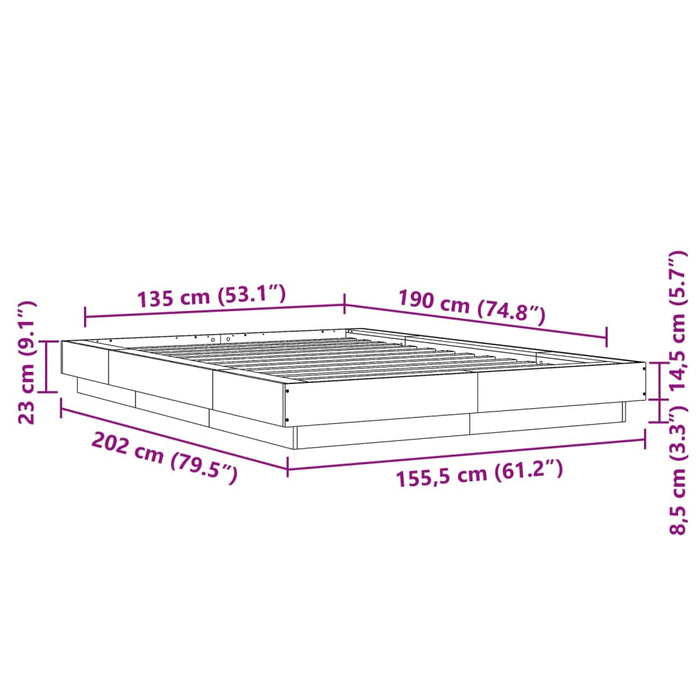 Cadru de pat, gri beton, 135x190 cm, lemn prelucrat - WALTI WALTI