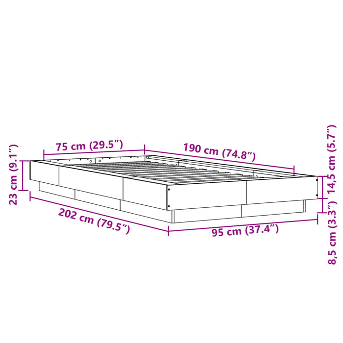 Cadru de pat, negru, 75x190 cm, lemn prelucrat - WALTI WALTI