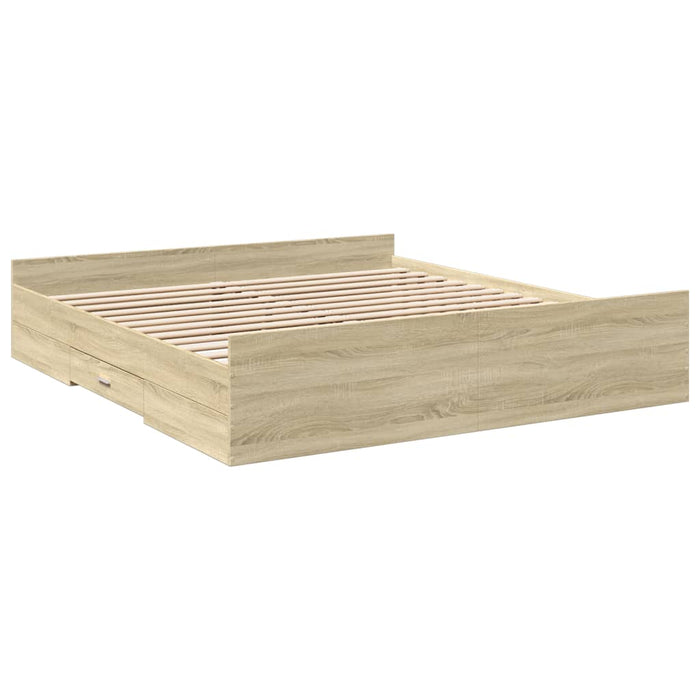 Cadru de pat cu sertare stejar sonoma 200x200 cm lemn prelucrat - WALTI WALTI