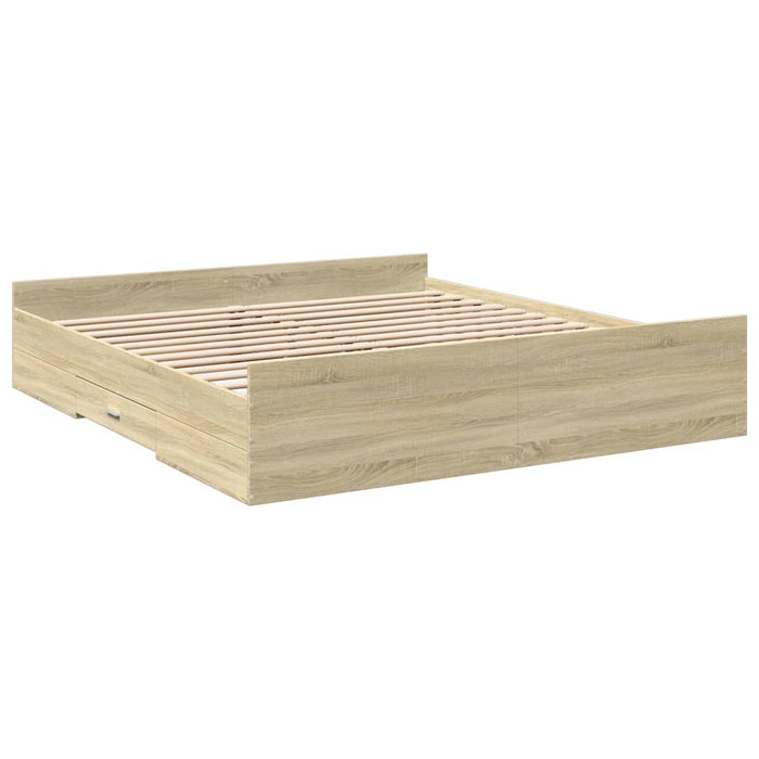 Cadru de pat cu sertare stejar sonoma 200x200 cm lemn prelucrat - WALTI WALTI