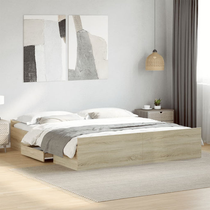 Cadru de pat cu sertare stejar sonoma 200x200 cm lemn prelucrat - WALTI WALTI