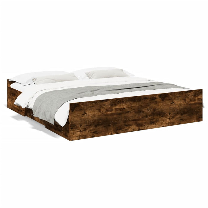 Cadru de pat cu sertare stejar fumuriu 200x200cm lemn prelucrat - WALTI WALTI