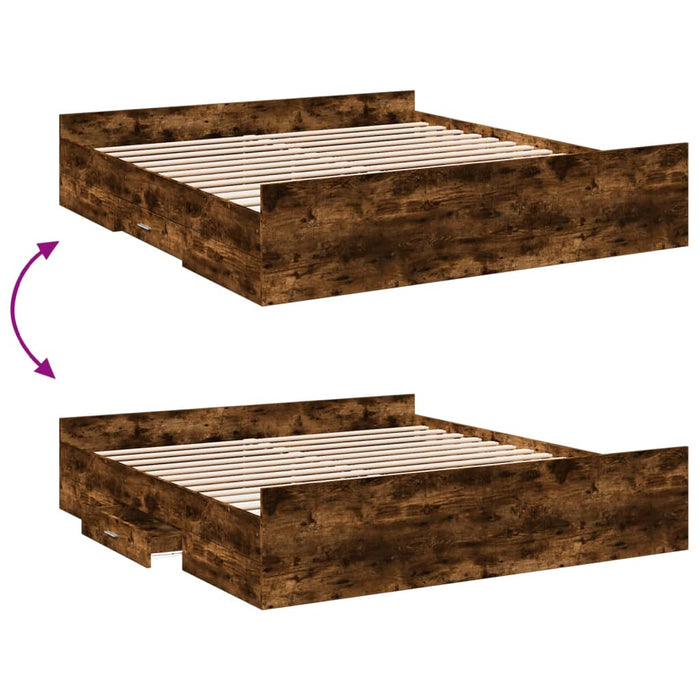 Cadru de pat cu sertare stejar fumuriu 200x200cm lemn prelucrat - WALTI WALTI