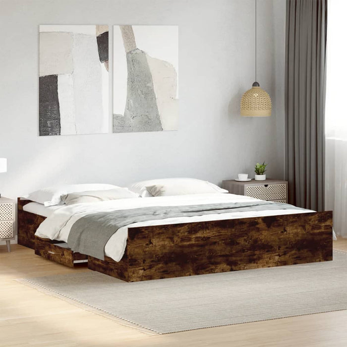 Cadru de pat cu sertare stejar fumuriu 200x200cm lemn prelucrat - WALTI WALTI