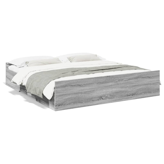 Cadru de pat cu sertare gri sonoma 200x200 cm lemn prelucrat - WALTI WALTI