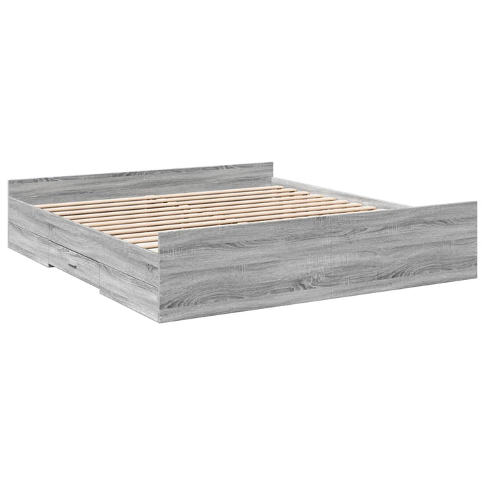 Cadru de pat cu sertare gri sonoma 200x200 cm lemn prelucrat - WALTI WALTI