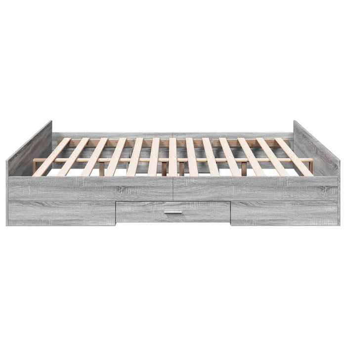 Cadru de pat cu sertare gri sonoma 200x200 cm lemn prelucrat - WALTI WALTI