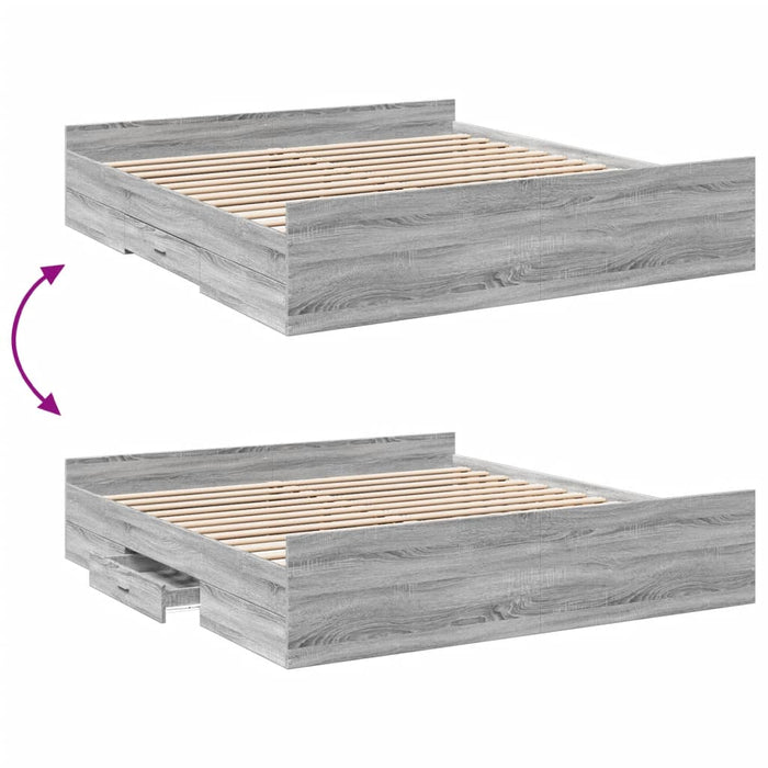 Cadru de pat cu sertare gri sonoma 200x200 cm lemn prelucrat - WALTI WALTI