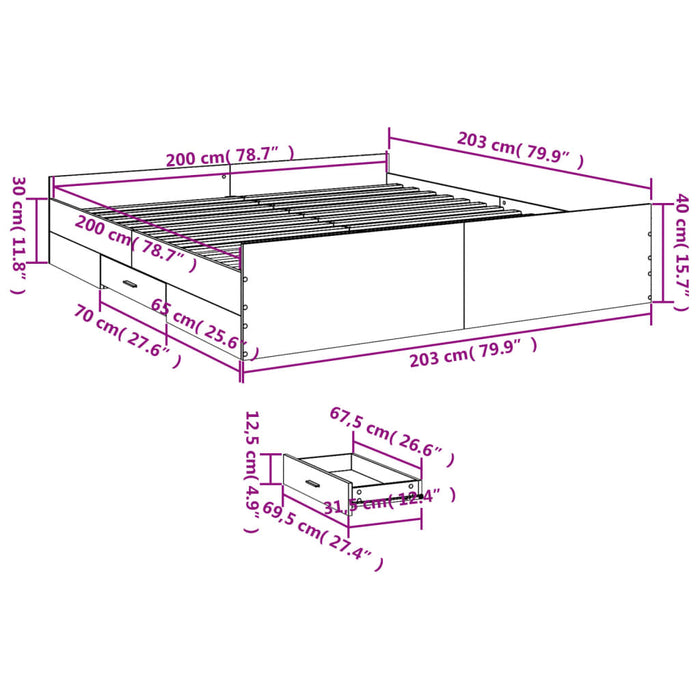Cadru de pat cu sertare gri sonoma 200x200 cm lemn prelucrat - WALTI WALTI