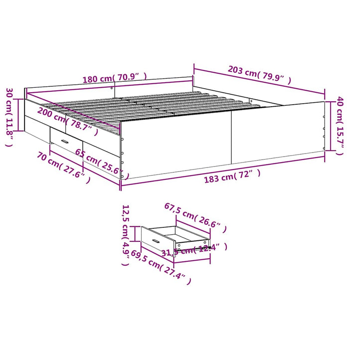 Cadru de pat cu sertare gri sonoma 180x200 cm lemn prelucrat - WALTI WALTI