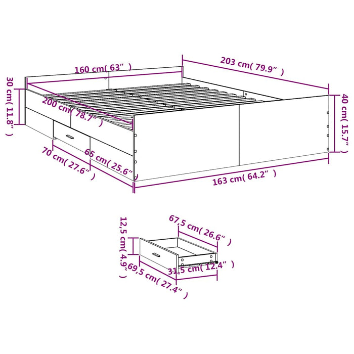 Cadru de pat cu sertare, alb, 160x200 cm, lemn prelucrat - WALTI WALTI