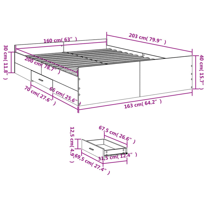 Cadru de pat cu sertare, gri sonoma, 160x200 cm lemn prelucrat - WALTI WALTI