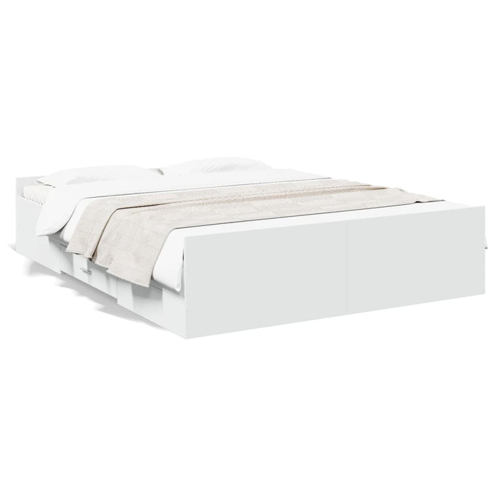 Cadru pat cu sertare alb extralucios 150x200 cm, lemn prelucrat - WALTI WALTI