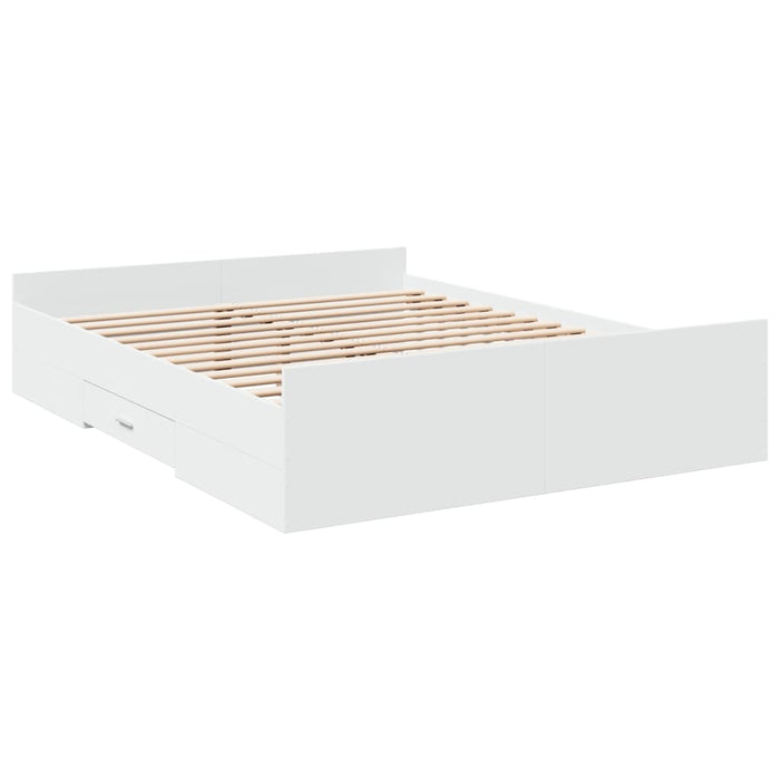 Cadru pat cu sertare alb extralucios 150x200 cm, lemn prelucrat - WALTI WALTI