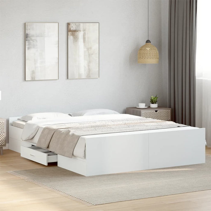 Cadru pat cu sertare alb extralucios 150x200 cm, lemn prelucrat - WALTI WALTI