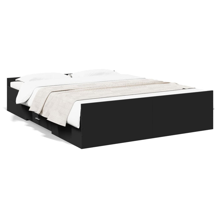 Cadru pat cu sertare negru extralucios 150x200cm lemn prelucrat WALTI