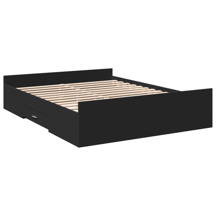 Cadru pat cu sertare negru extralucios 150x200cm lemn prelucrat WALTI