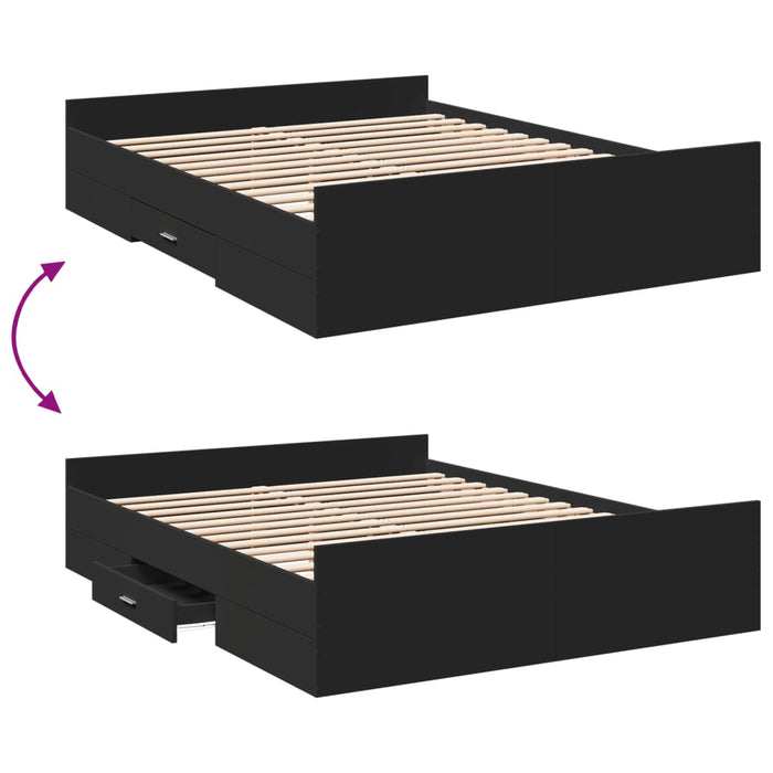 Cadru pat cu sertare negru extralucios 150x200cm lemn prelucrat WALTI