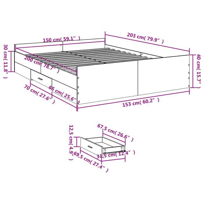 Cadru pat cu sertare negru extralucios 150x200cm lemn prelucrat WALTI