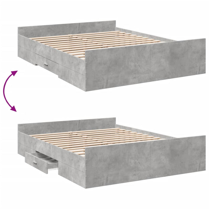 Cadru de pat cu sertare, gri beton, 150x200 cm, lemn prelucrat - WALTI WALTI