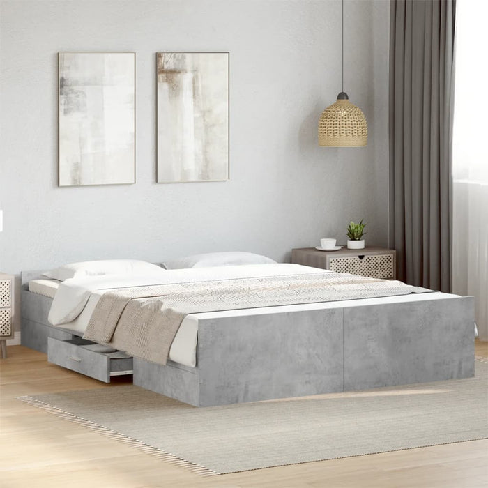 Cadru de pat cu sertare, gri beton, 150x200 cm, lemn prelucrat - WALTI WALTI