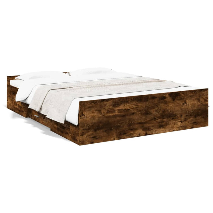 Cadru pat cu sertare stejar fumuriu 150x200 cm lemn prelucrat - WALTI WALTI