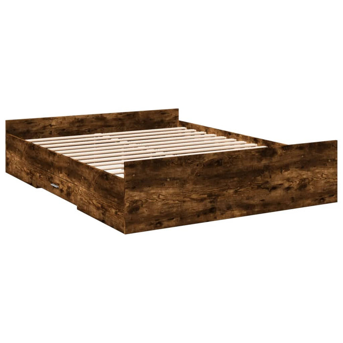 Cadru pat cu sertare stejar fumuriu 150x200 cm lemn prelucrat - WALTI WALTI