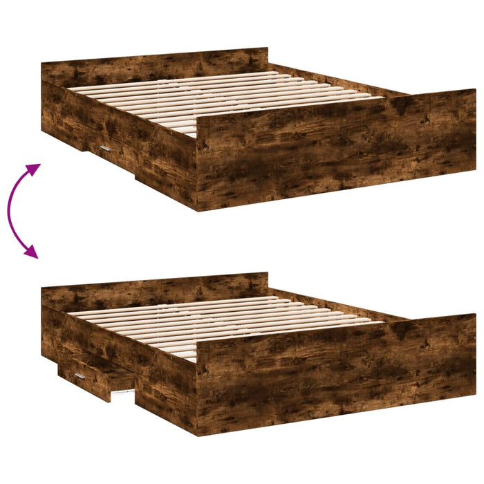 Cadru pat cu sertare stejar fumuriu 150x200 cm lemn prelucrat - WALTI WALTI