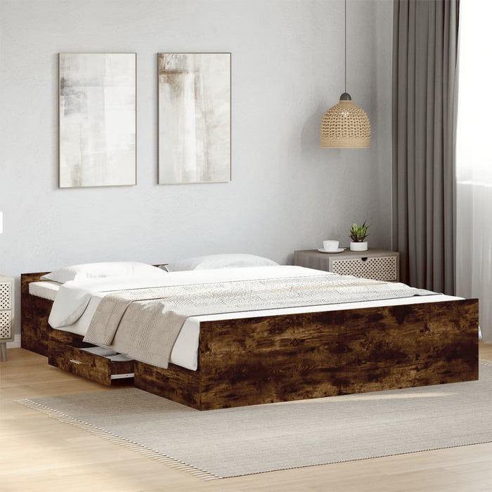 Cadru pat cu sertare stejar fumuriu 150x200 cm lemn prelucrat - WALTI WALTI