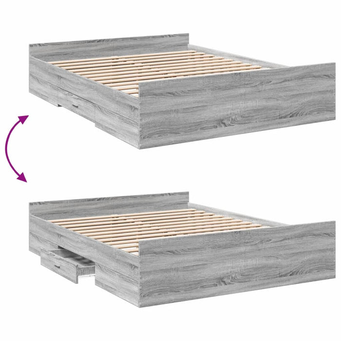 Cadru de pat cu sertare gri sonoma 150x200 cm lemn prelucrat - WALTI WALTI