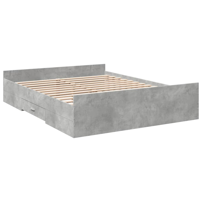 Cadru de pat cu sertare, gri beton, 140x200 cm, lemn prelucrat - WALTI WALTI