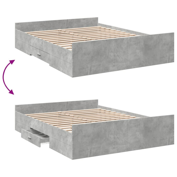 Cadru de pat cu sertare, gri beton, 140x200 cm, lemn prelucrat - WALTI WALTI