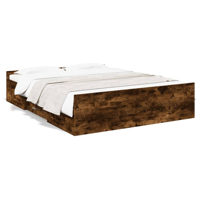 Cadru pat cu sertare stejar fumuriu 140x200 cm lemn prelucrat - WALTI WALTI