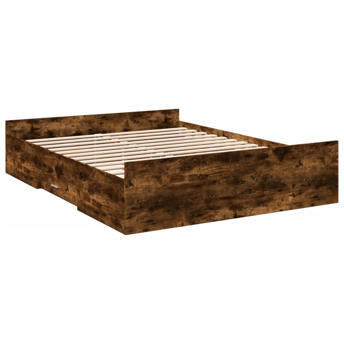 Cadru pat cu sertare stejar fumuriu 140x200 cm lemn prelucrat - WALTI WALTI