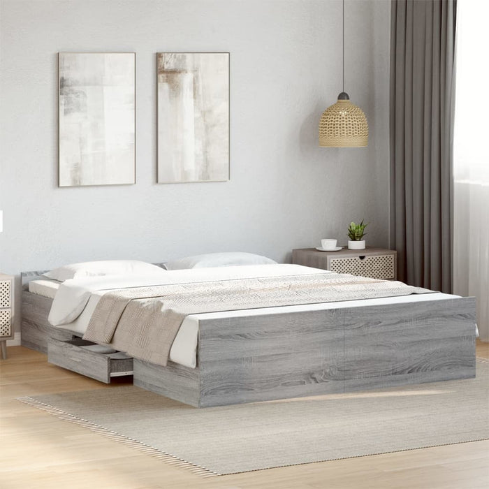 Cadru de pat cu sertare gri sonoma 140x200 cm lemn prelucrat - WALTI WALTI