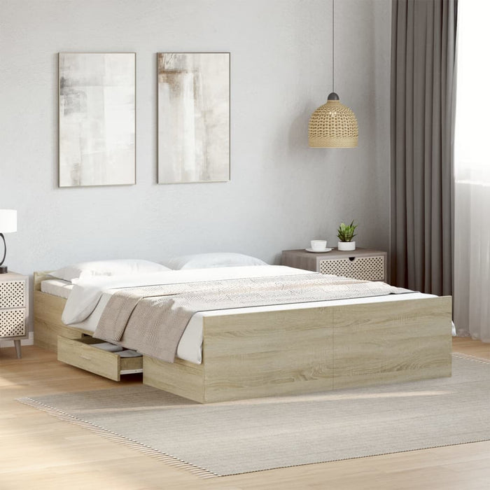 Cadru de pat cu sertare stejar sonoma 120x200 cm lemn prelucrat WALTI