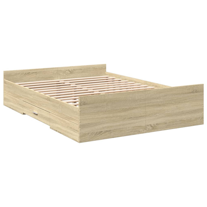 Cadru de pat cu sertare stejar sonoma 140x190 cm lemn prelucrat WALTI