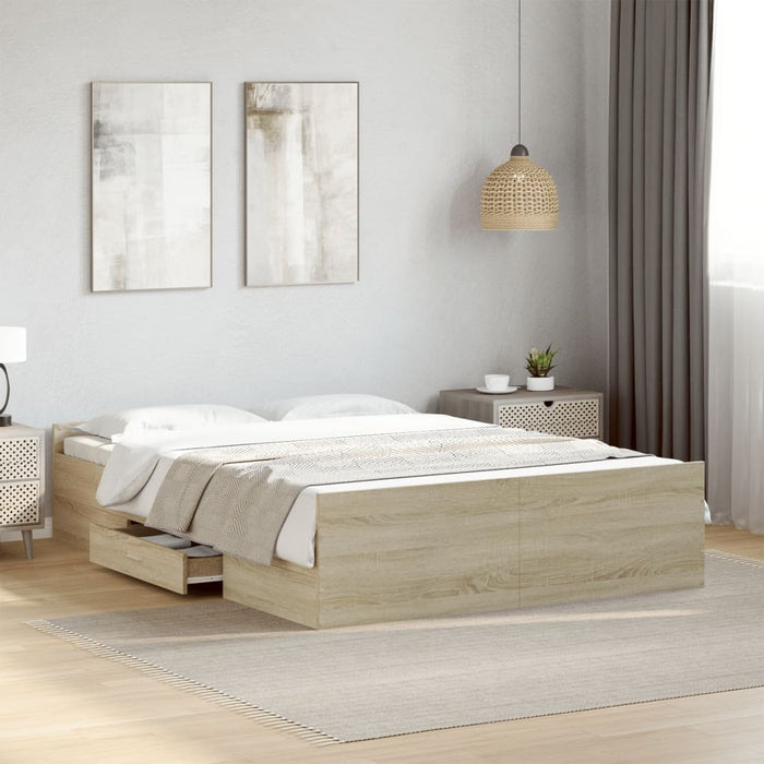 Cadru de pat cu sertare stejar sonoma 140x190 cm lemn prelucrat WALTI